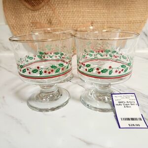 Clearance! 1980's Arbys Festive Holly Glass Cups Set Of 4- 6oz
